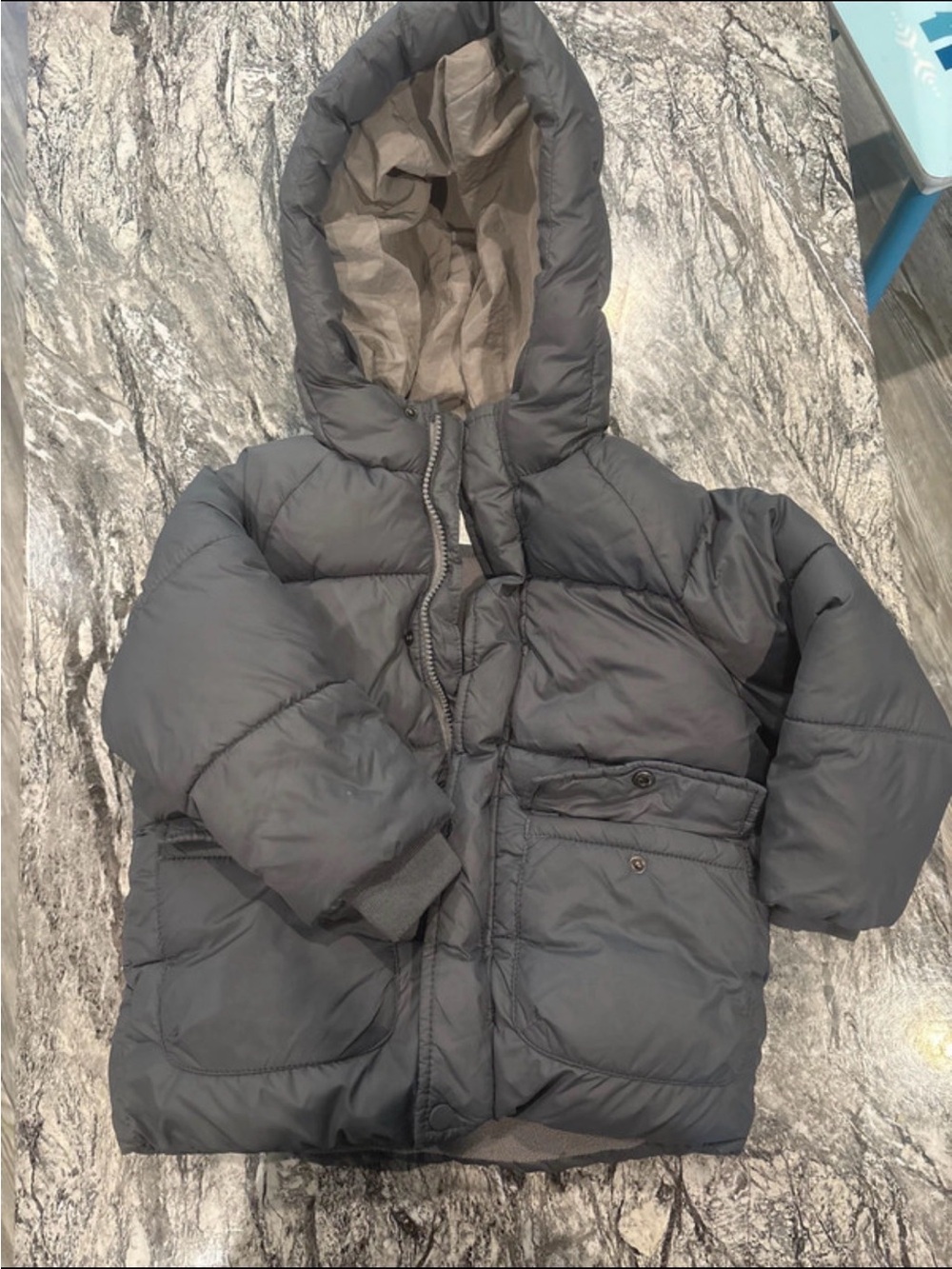 Zara Kids Hooded Puffer Jacket in Dark Gray